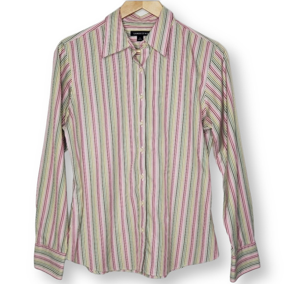 Lands End Pinstripe Button Down Multicolored Sz 10 - Picture 1 of 9